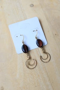 Image 2 of Brass Moon + Red Tigers Eye Earrings