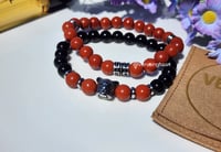 Image 3 of Men Black Onyx | Red Jasper Stacked Bracelets | Stretch Bracelets