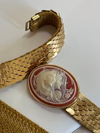 Image 1 of Golden Reverie  Vintage Elastic Belt with Cameo Clasp