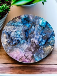 Image 1 of 14" Lazy Susan Turntable Epoxy Resin Art 'The World'