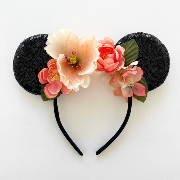Image of Black Ears with Peach and Coral Florals