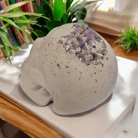 Image 2 of Amethyst Crystal Cement Skull - Geode Style Gothic Decor