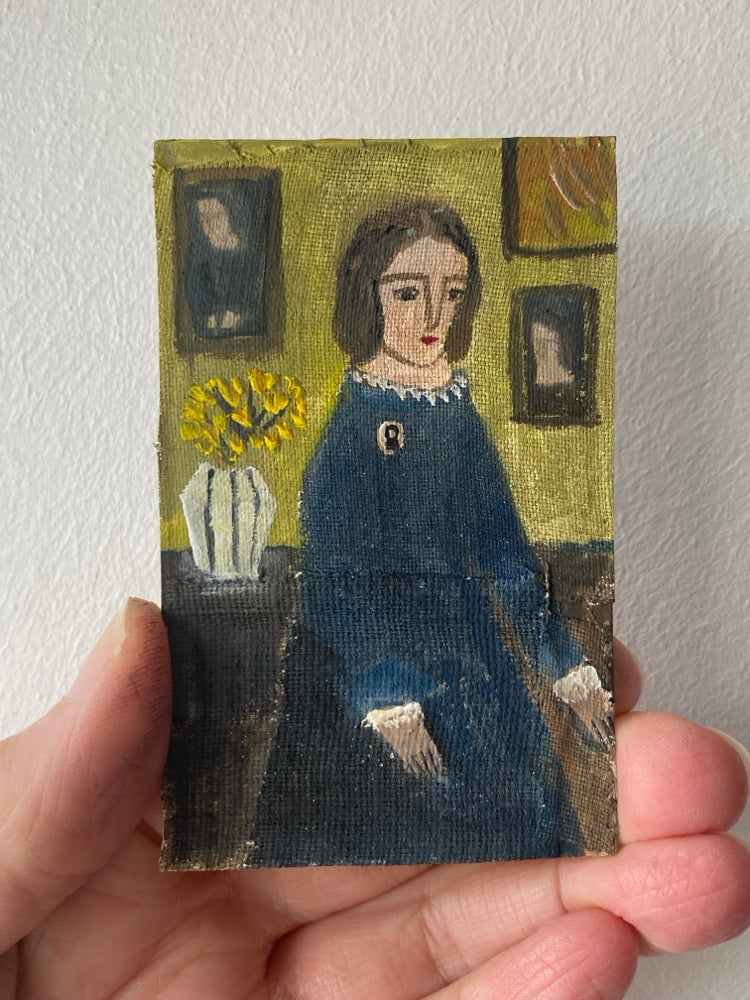 Image of Portrait of woman in blue - tiny painting