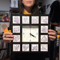 Image 1 of Purple/Blue Linocut Skull clock