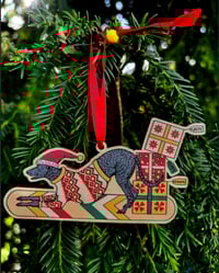 Image 4 of Pack of 3 Christmas decorations featuring hounds on sled, skis and snowboard 