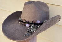 Image 2 of Taupe Faux Suede Cowboy Hat Layered Bead and Crystal Band