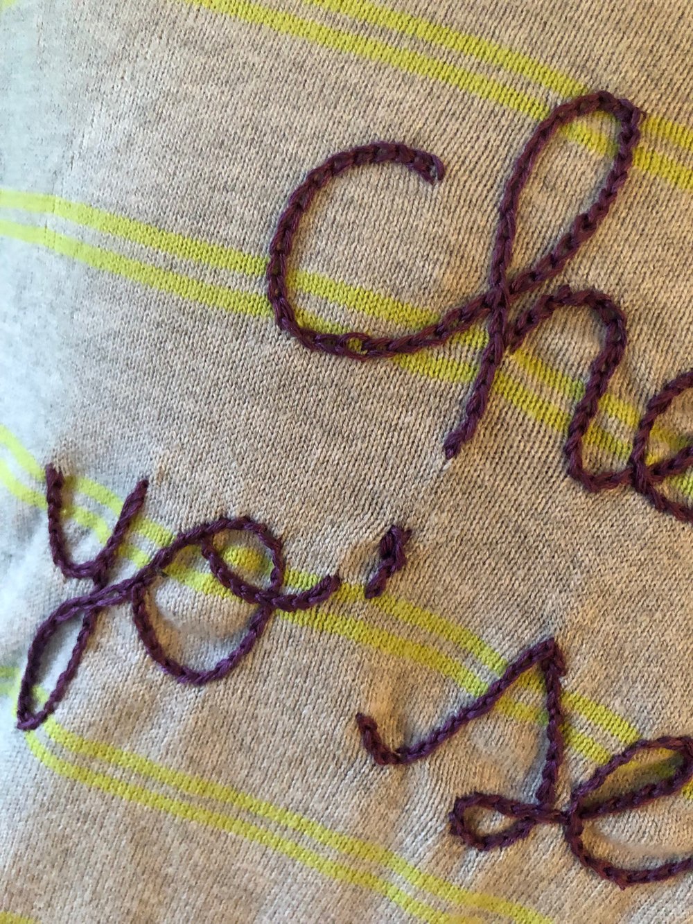 Gently pre-owned “Check Yo’self” hand-embroidered sweater