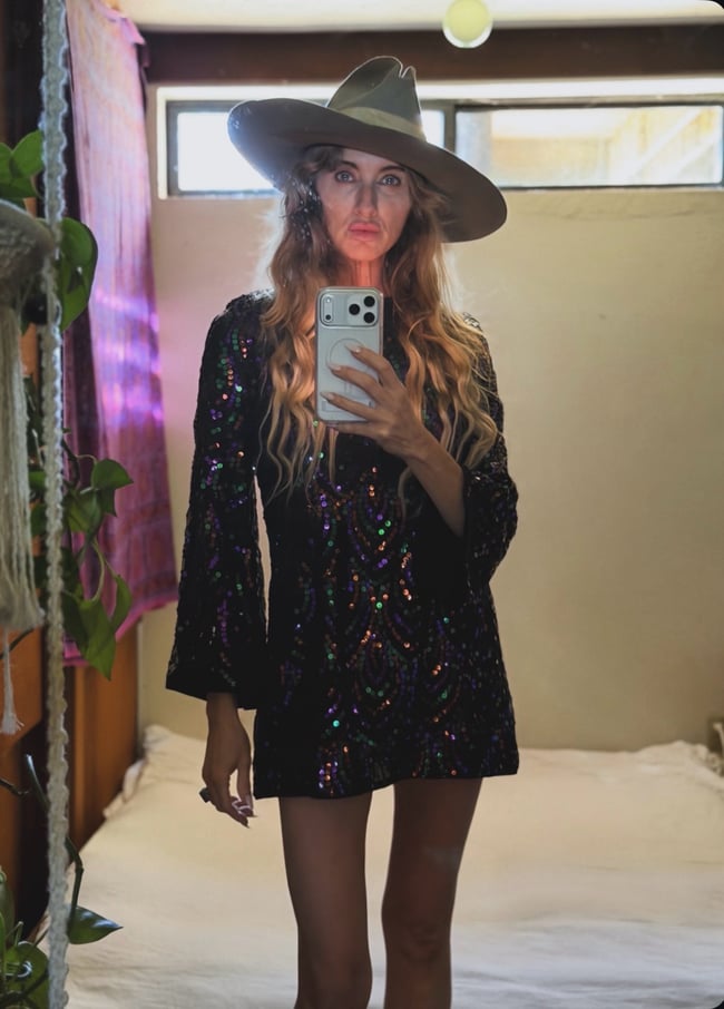 mid 1970s HALSTON sequin silk keyhole mini dress designer