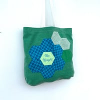 Image 3 of ‘Be Bright’ Hand Embroidered Green Canvas Tote