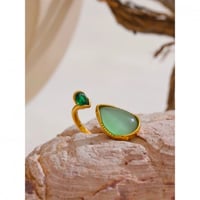 Image 1 of LEYA Natural Green Stone and Cubic Zirconia 18ct Gold Statement Ring 