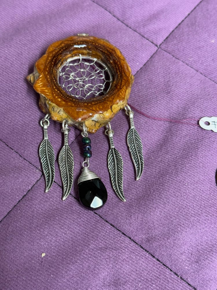 Image of Dreamcatcher Pinecone Charm with Feather Charms | Handmade PNW Resin Jewelry | #114