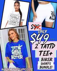 50% off!!! BLUE&WHITE TATTD TEE + BIKER SHORTS BUNDLE!!!