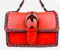 Image 3 of Vegan Leather Buckle-Style Mini Handbag with Chain Hardware