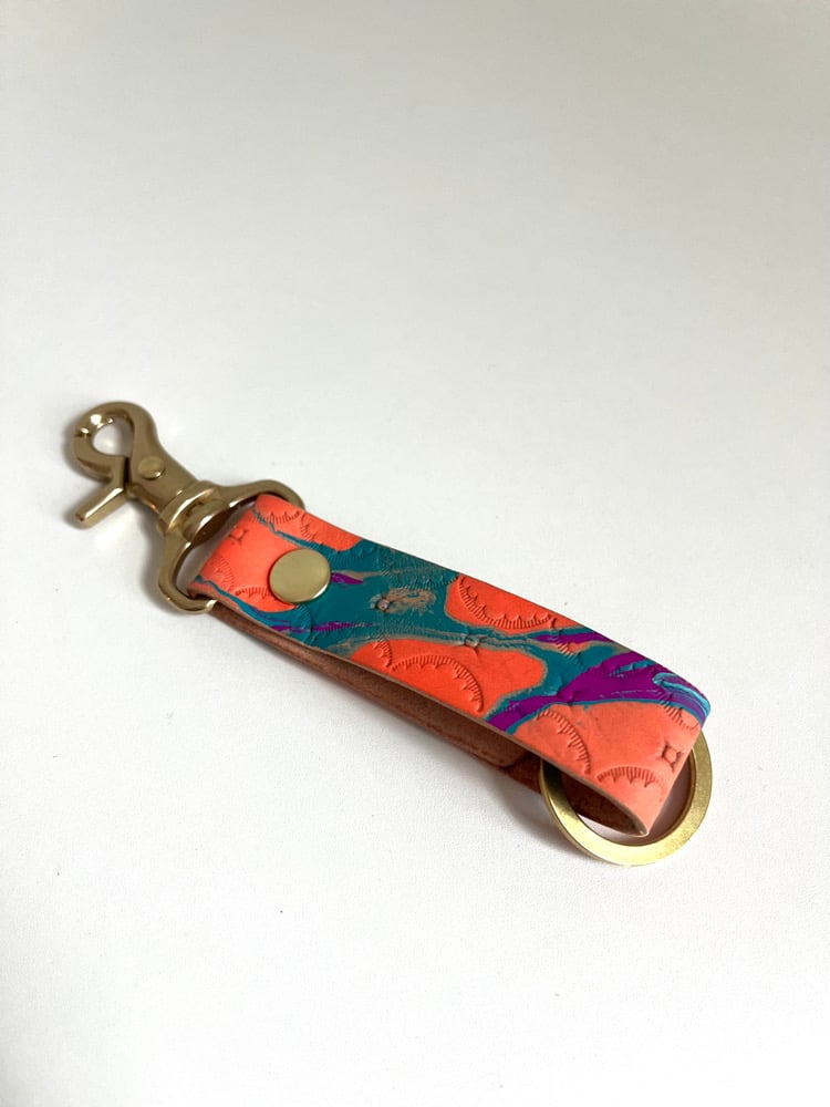 Image of Neon Orange Marbled Long Keychain 