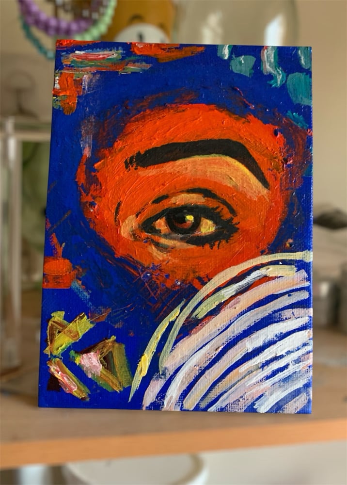 Image of Abstract Orange Eye Study Painting 5 X 7