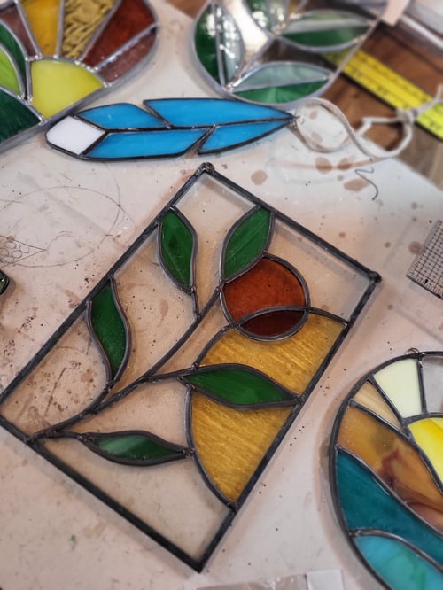 Image of Leaf & Sun, mini panel - stained glass