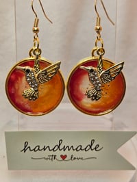 Image 3 of Handcrafted Resin Hummingbird Charm Earrings 