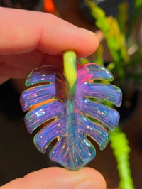 Image 4 of Green & purple monstera leaf pendant 