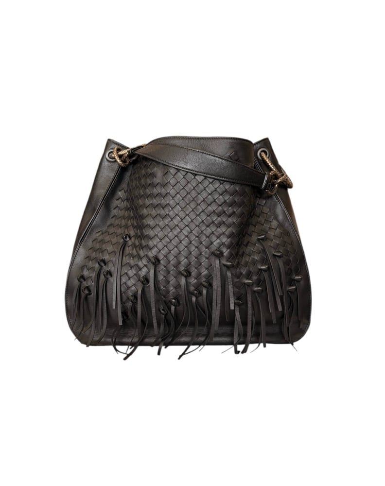 Image of Bottega Veneta Intrecciato Fringe Hobo Handbag 796-27