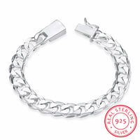 Image 1 of 925 sterling silver 10MM Square Buckle Nice Jewelry Men Bracelet 21CM Sideway Link Chain Bracelet Ma