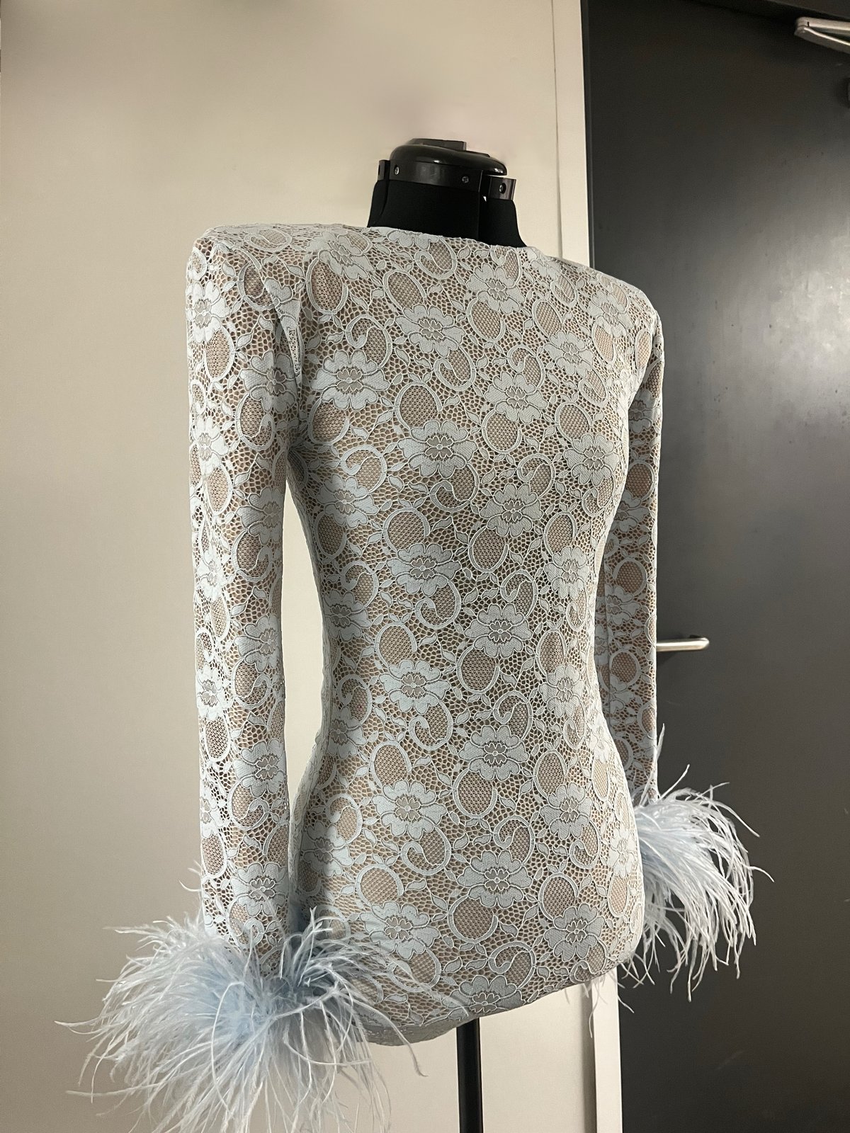 Image of Lily dress with ostrich feather cuffs 