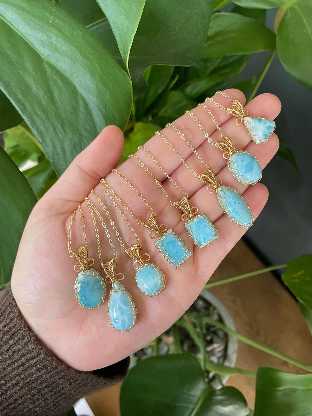 calming larimar crystal necklaces!