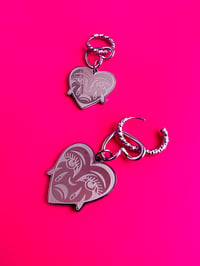 Image 4 of LASER ENGRAVED CRYING FACE DOUBLE HEART EARRINGS 