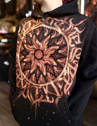 Image 1 of “Only time spent well“ Gothic window calligraphy bleach art on unisex hoodie - size L - 1of1