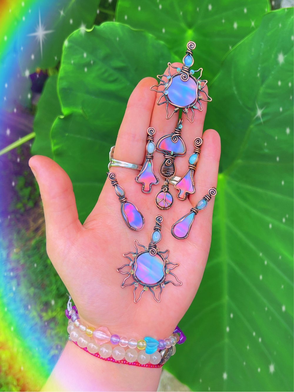 Aurora Opal Mushroom Pendant ðŸ’•