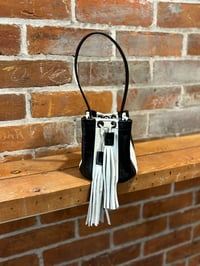 Image 3 of Black And White Striped Leather Top Handle Mini Bucket