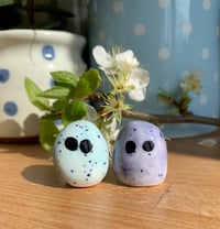 Image 1 of Mini Egg Guys Big (Pale Blue or Lilac) standing decoration.
