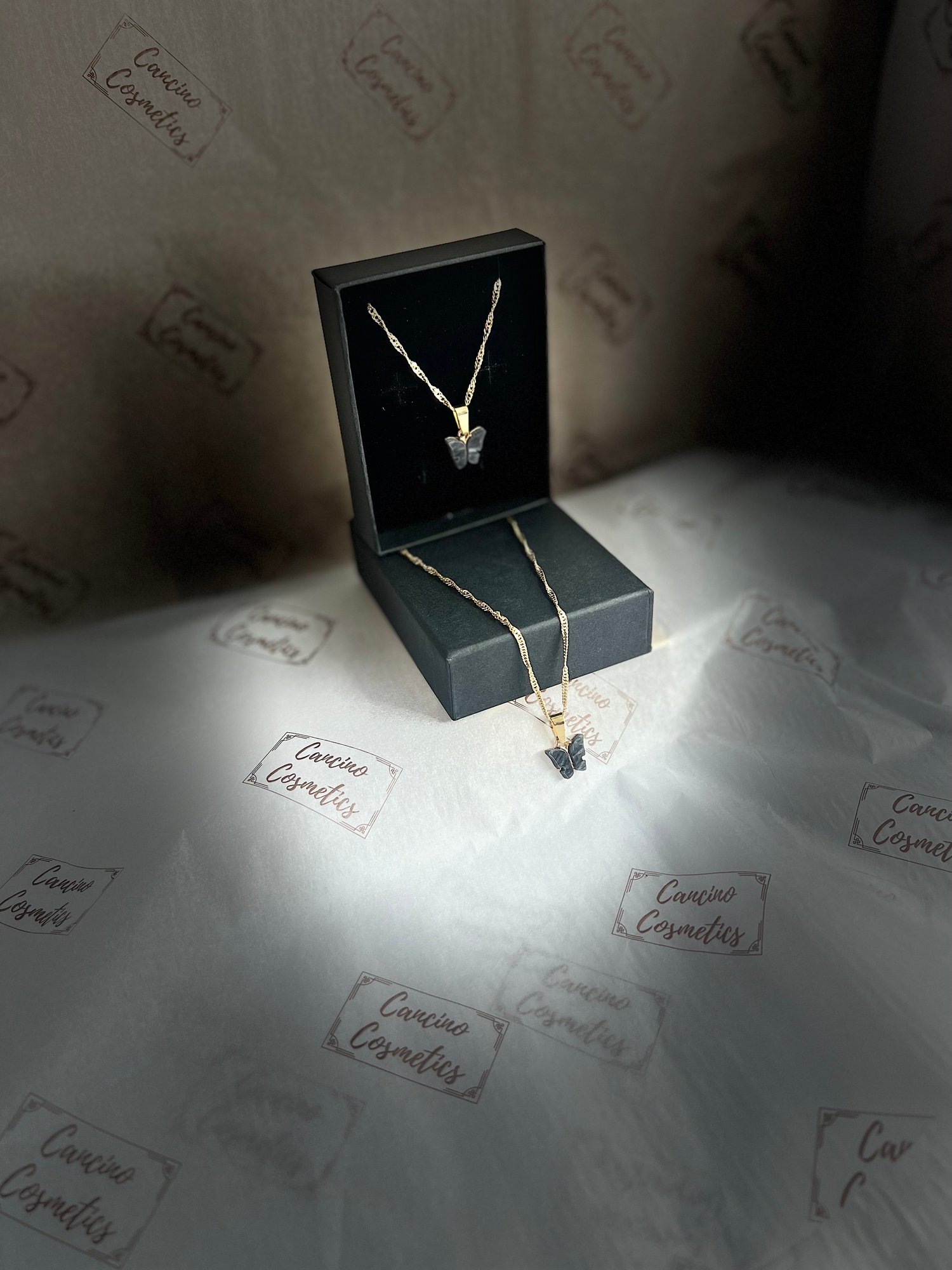 Image of BLACK BUTTERFLY CHARM NECKLACE