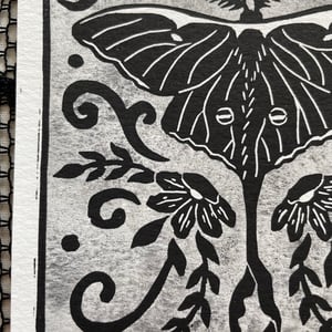 Luna Moth Linocut And Watercolor Print