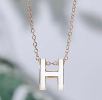 Image 4 of Gold-Tone Necklace with White Enamel 'H' Pendant