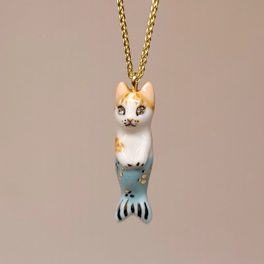 Image of Ginger Tabby Purrkitten Porcelain & Gold Vermeil Pendant