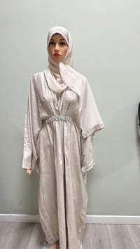 Image 3 of Korean shimmer fabric Puff sleeve abaya close comes with a matching scarf 