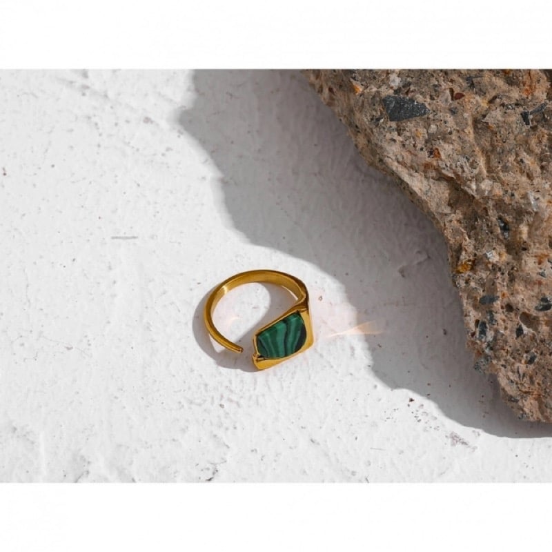Image of NEVA Malachite 18k Gold Plated Ring 