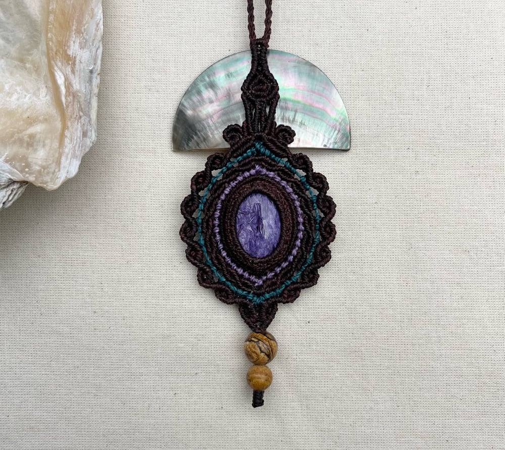 Image of Macrame necklace with charoite stone