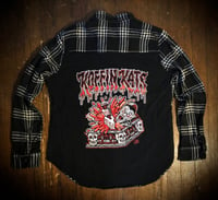 Upcycled “Koffin Kats” t-shirt flannel