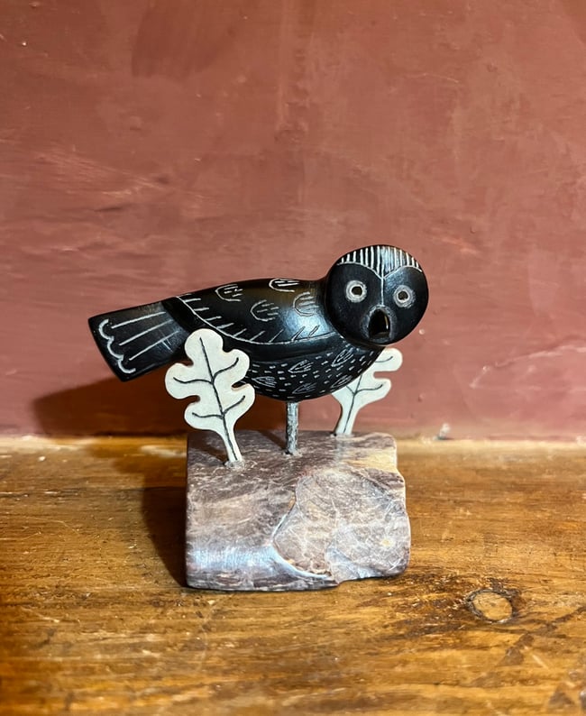 OWL WITH OAK LEAVES SCULPTURE