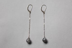 Image of 9ct gold long chain Grey moonstone drop earrings 