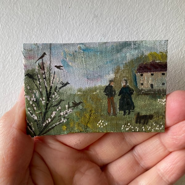 Image of Walk toward spring - tiny painting 