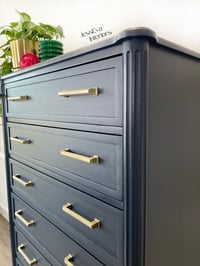 Image 7 of Vintage Stag Chateau Tallboy / Large Chest of Drawers painted in navy blue.
