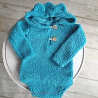 Image 1 of Bear hooded romper size 9-12 months - blue