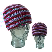 Image 2 of Red and Sky Blue Striped Fitted Beanie