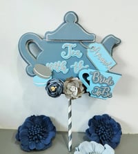Image 1 of Personalized Dusty Blue Bridal Tea Party 3D Cake Topper Cake Centerpiece. Bride To Be