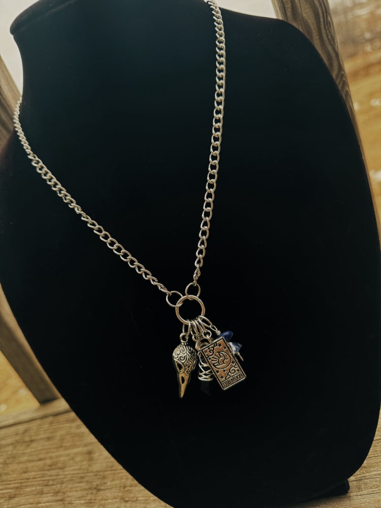 Image of "The Moon" Charm Necklace w/ Black Obsidian & Sodalite