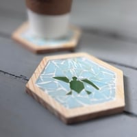 Image 2 of Light Blue Water Turtle stained glass mosaic coaster, set of 2