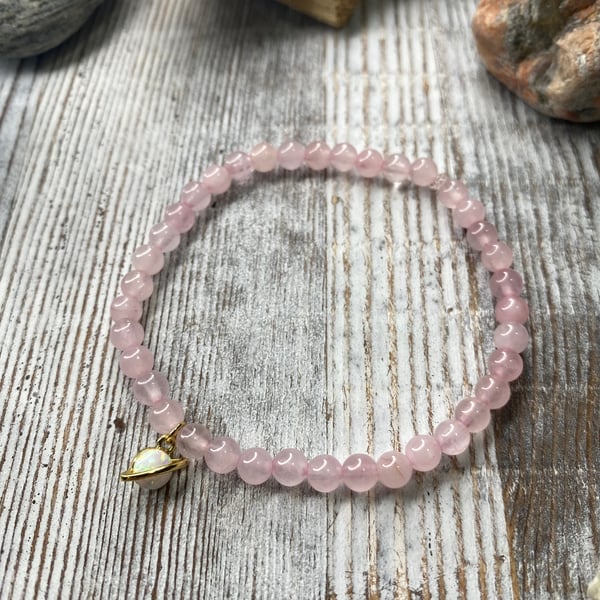 Image of “Saturn Opal” Rose Quartz 4mm Bracelet