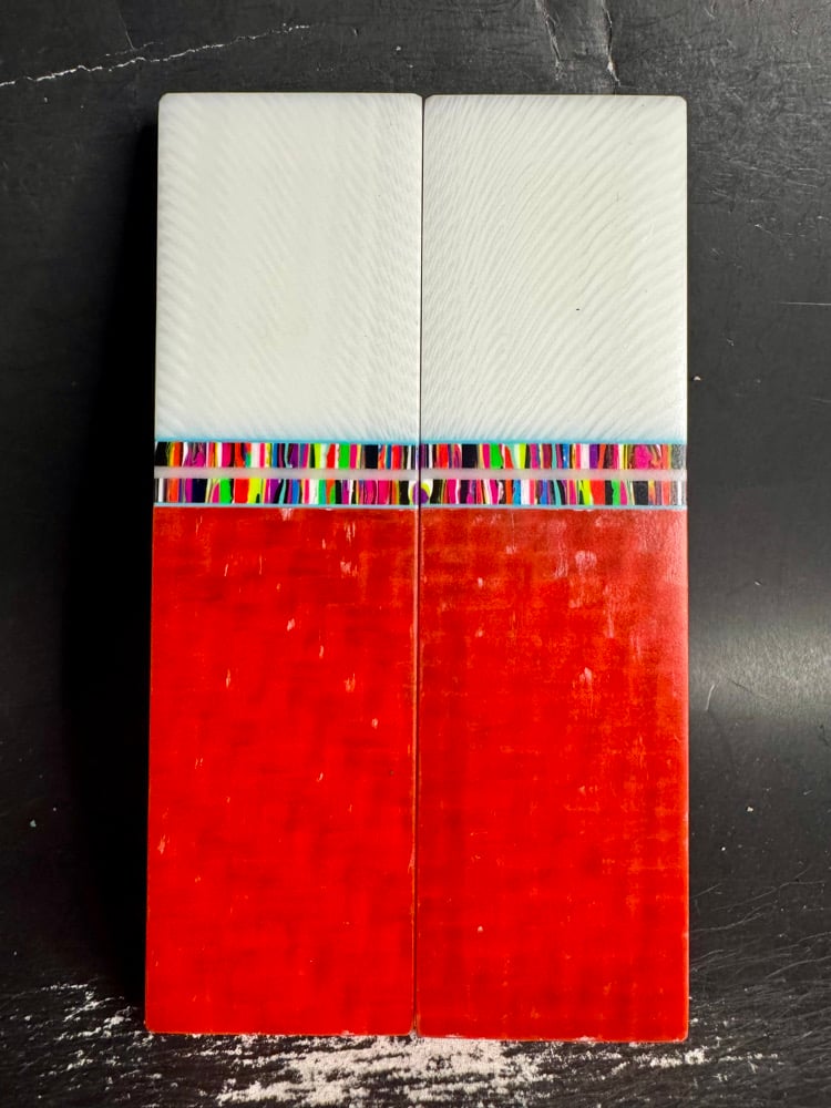 Image of White Faux Ivory & Rainbow Carbon Fiber GLOW Knife Scales